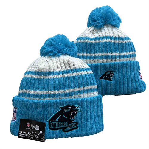 NFL Carolina Panthers Blue Cream Cuffed Pom Knit Hat YD2503212 (2)