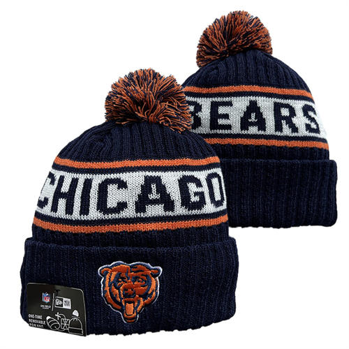 NFL Chicago Bears embroidered Navy White orange strip Primary Logo  Cuffed Pom Knit Hat YD2503212 (10)