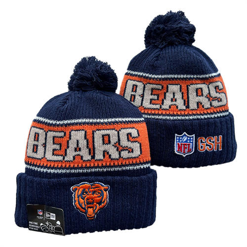 NFL Chicago Bears  Navy  Orange Gray White strip embroidered Cuffed Pom Knit Hat YD2503212 (5)