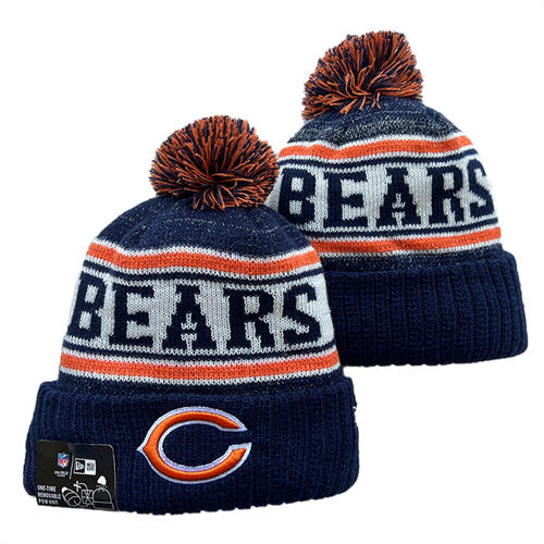 NFL Chicago Bears  Navy White orange strip Cuffed Pom Knit Hat YD2503212 (16)