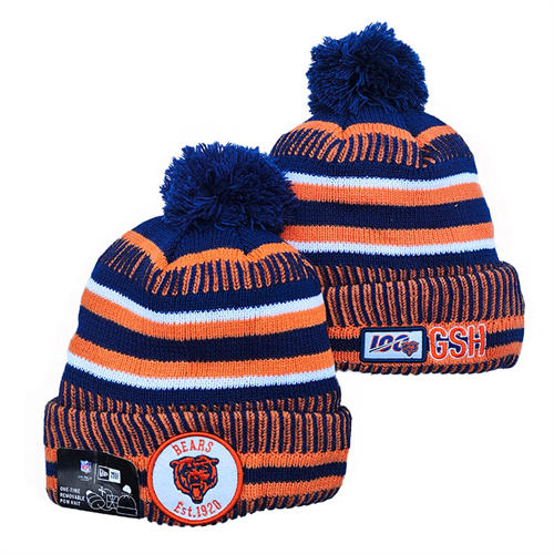 NFL Chicago Bears Orange navy white strip Cuffed Pom Knit Hat YD2503212 (8)