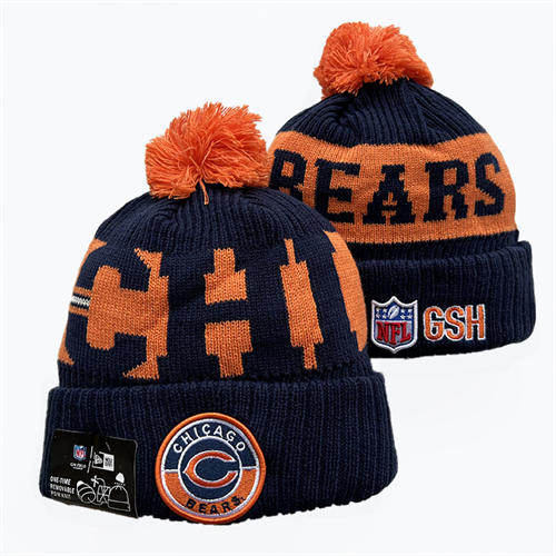NFL Chicago Bears navy orange throwback Cuffed Pom Knit Hat YD2503212 (7)