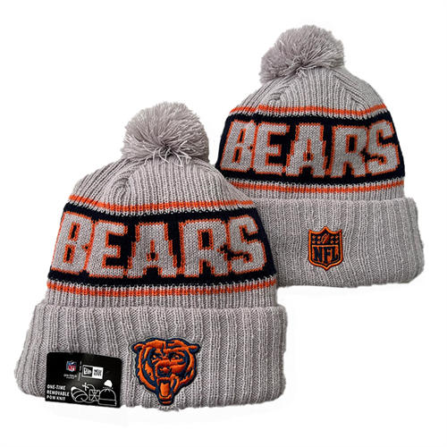 NFL Chicago Bears embroidered gray navy orange strip Cuffed Pom Knit Hat YD2503212 (17)
