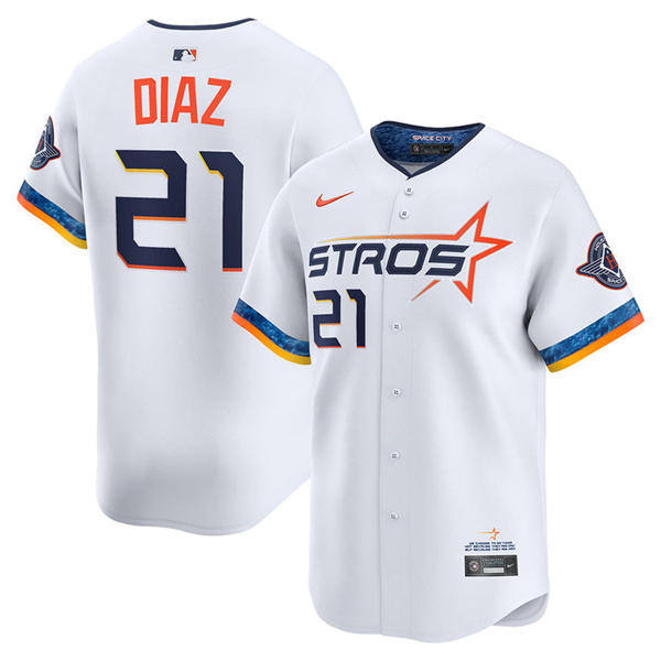 Mens Houston Astros #21 Yainer Diaz White 2025 City Connect Edition 2.0 Jersey