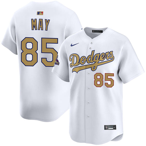 Mens Los Angeles Dodgers #85 Dustin May 2025 White Gold Collection Limited Jersey