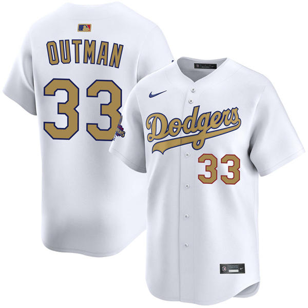 Mens Los Angeles Dodgers #33 James Outman 2025 White Gold Collection Limited Jersey