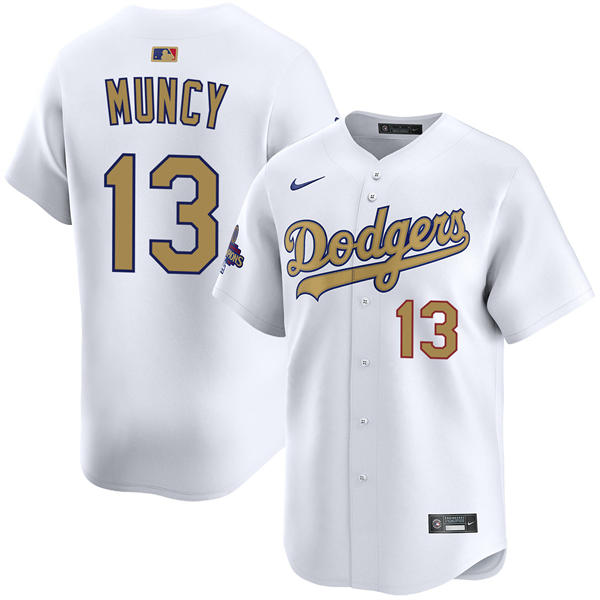 Mens Los Angeles Dodgers #13 Max Muncy 2025 White Gold Collection Limited Jersey