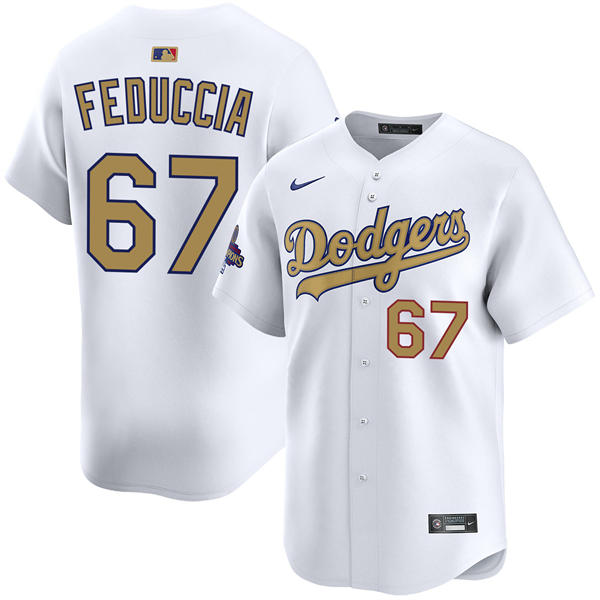 Mens Los Angeles Dodgers #67 Hunter Feduccia 2025 White Gold Collection Limited Jersey