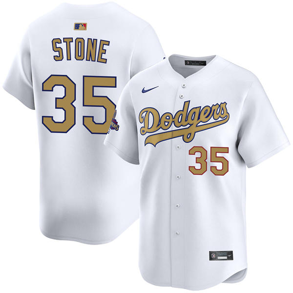 Mens Los Angeles Dodgers #35 Gavin Stone 2025 White Gold Collection Limited Jersey