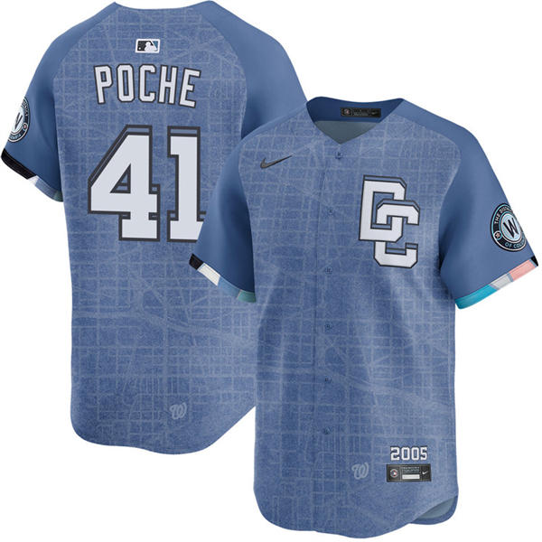 Men's Washington Nationals #41 Colin Poche Nike Blue 2025 City Connect 2.0 Limited Jersey