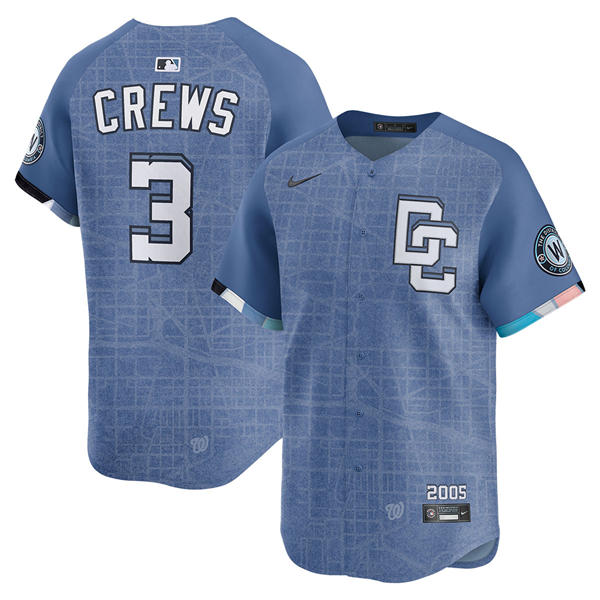 Men's Washington Nationals #3 Dylan Crews Nike Blue 2025 City Connect 2.0 Limited Jersey
