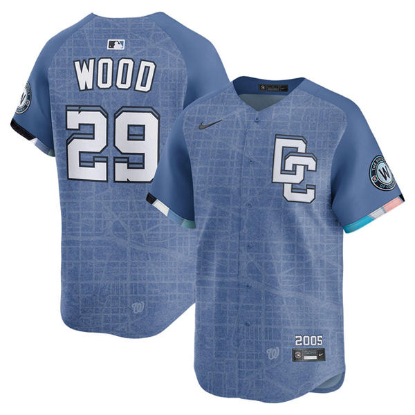 Men's Washington Nationals #29 James Wood Nike Blue 2025 City Connect 2.0 Limited Jersey