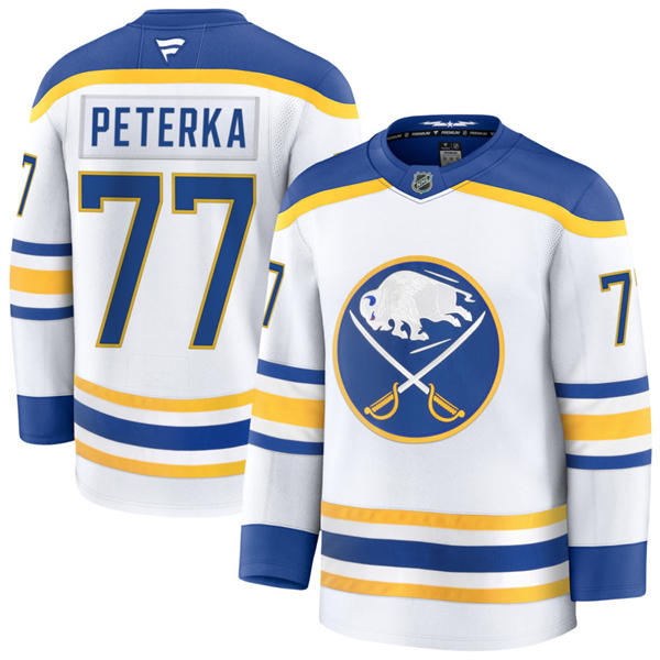 Men's Buffalo Sabres #77 JJ Peterka Fanatics White Royal Away Premier Player Jersey