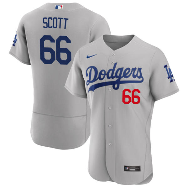 Mens Los Angeles Dodgers #66 Tanner Scott Nike Gray Road Elited Player Jersey