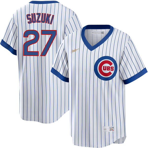 Mens Chicago Cubs #27 Seiya Suzuki Nike White Pullover Cooperstown Jersey