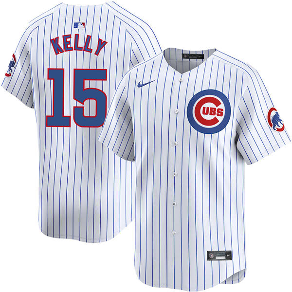 Mens Chicago Cubs #15 Carson Kelly Nike White Pinstripe Home Limited Player Jersey