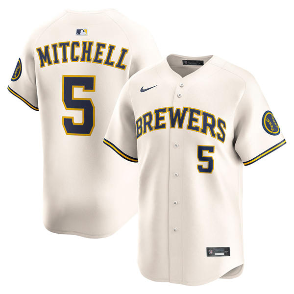 Mens Milwaukee Brewers #5 Garrett Mitchell Nike Cream Home Limited Jersey