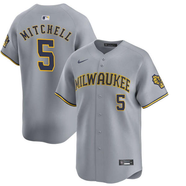 Mens Milwaukee Brewers #5 Garrett Mitchell Nike Gray Road Limited Jersey
