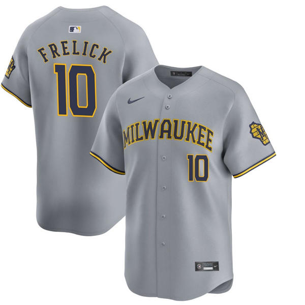 Mens Milwaukee Brewers #10 Sal Frelick Nike Gray Road Limited Jersey