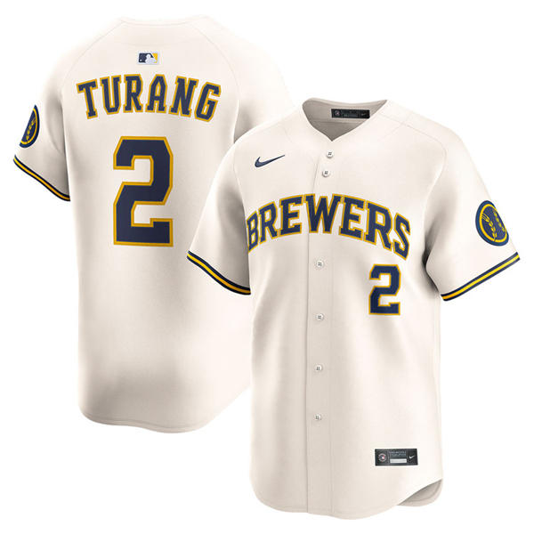 Mens Milwaukee Brewers #2 Brice Turang Nike Cream Home Limited Jersey