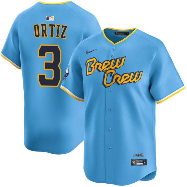Mens Milwaukee Brewers #3 Joey Ortiz Powder Blue City Connect Limited Jersey