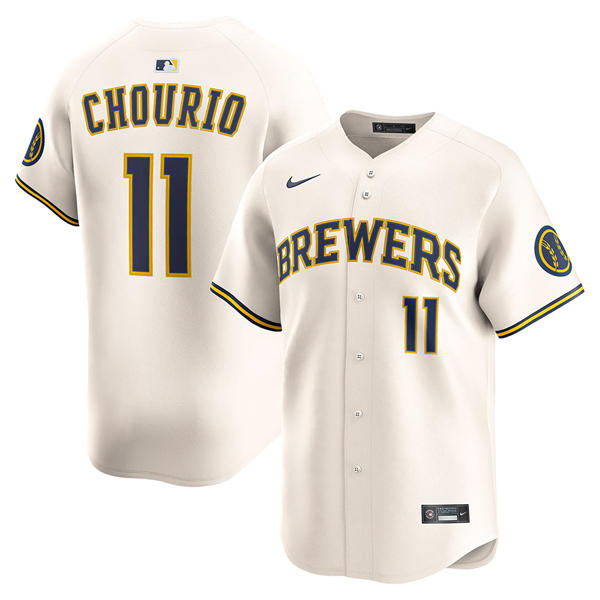 Mens Milwaukee Brewers #11 Jackson Chourio Nike Cream Home Limited Jersey