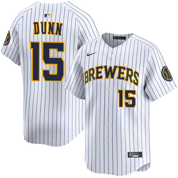Mens Milwaukee Brewers #15 Oliver Dunn Nike White Pinstripe Alternate Limited Jersey