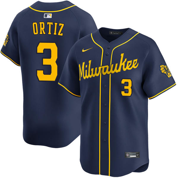 Mens Milwaukee Brewers #3 Joey Ortiz Nike Navy Alternate Limited Player Jersey