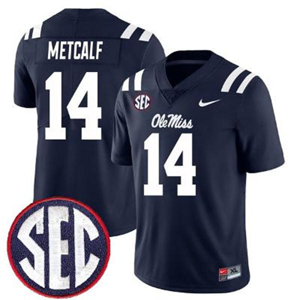 Mens Ole Miss Rebels #14 DK METCALF Nike Navy College Football Game Jersey
