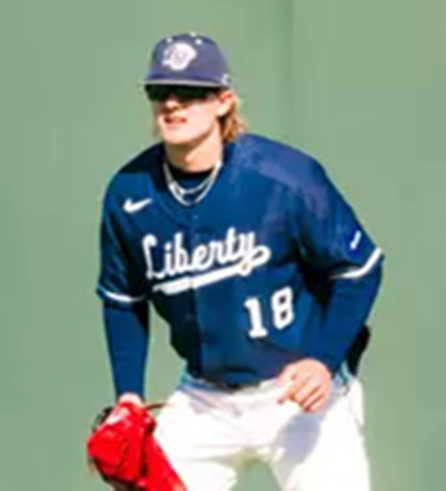 Mens Youth Liberty Flames #18  Camden Troyer Navy College Baseball Game Jersey