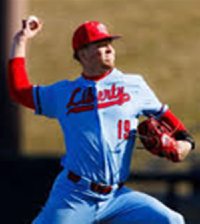 Mens Youth Liberty Flames #19 Jack Frankel Light Blue College Baseball Game Jersey