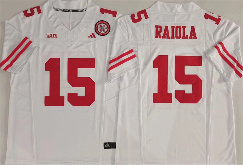 Mens Nebraska Huskers #15 Dylan Raiola adidas White College Football Game Jersey
