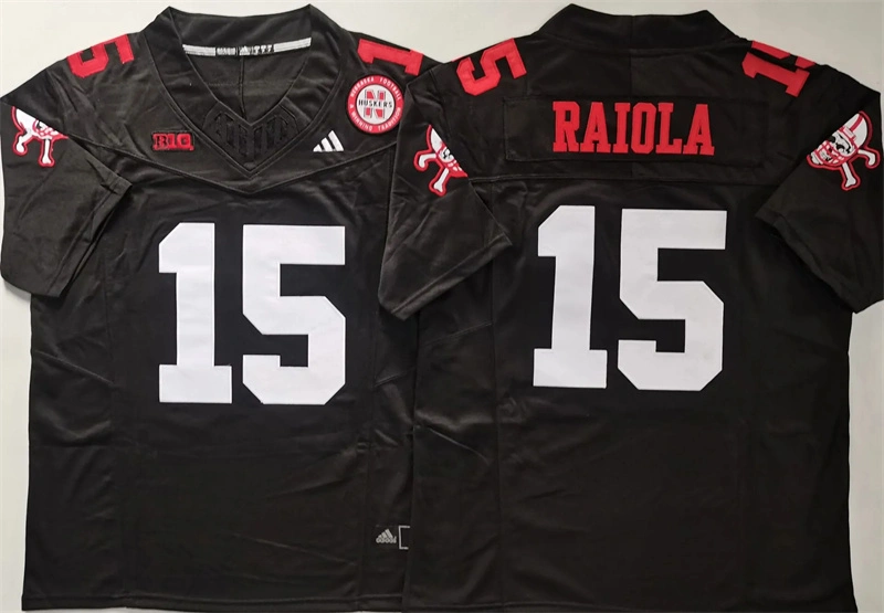 Mens Nebraska Huskers #15 Dylan Raiola Black College Football Game Jersey