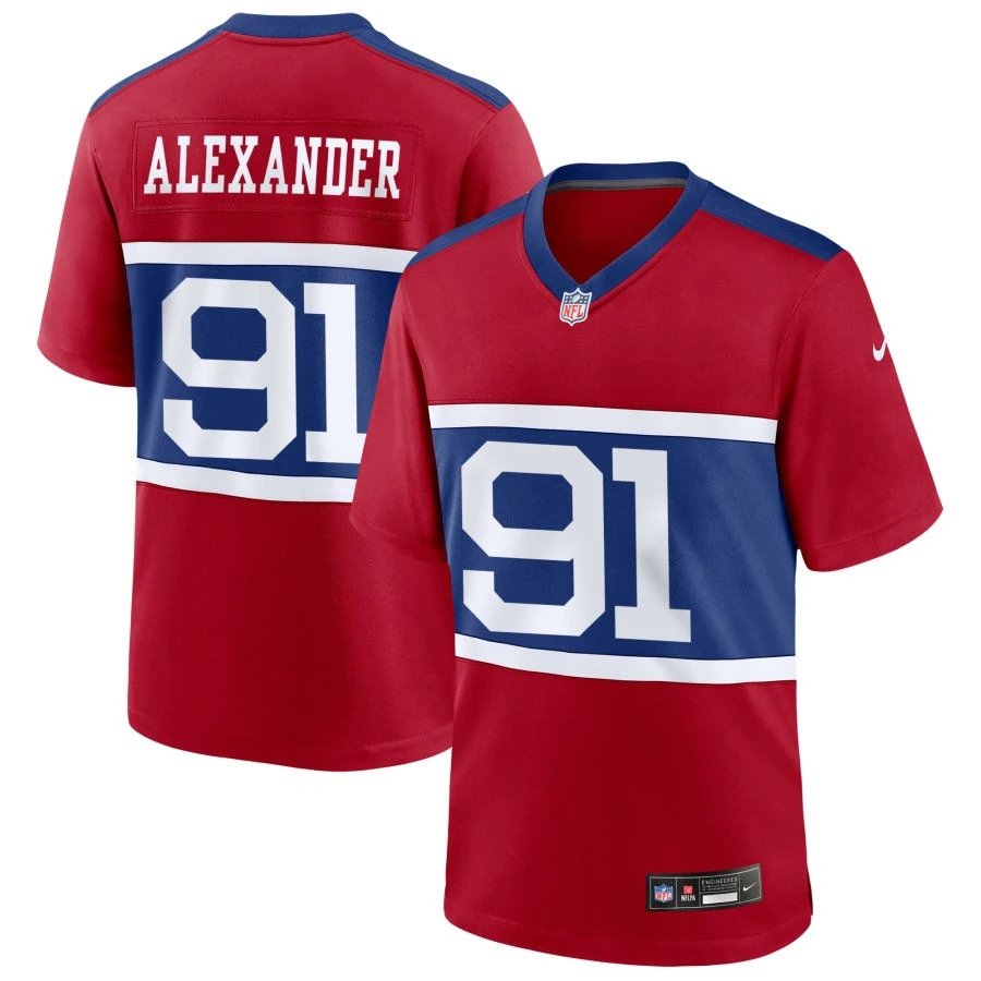 Youth New York Giants #91 Darius Alexander Century Red 100TH Season Commemorative Jersey