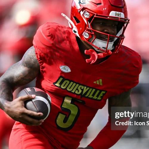 Louisville Cardinals #5 Caullin Lacy Adidas 2025 Red College Football Game Jersey