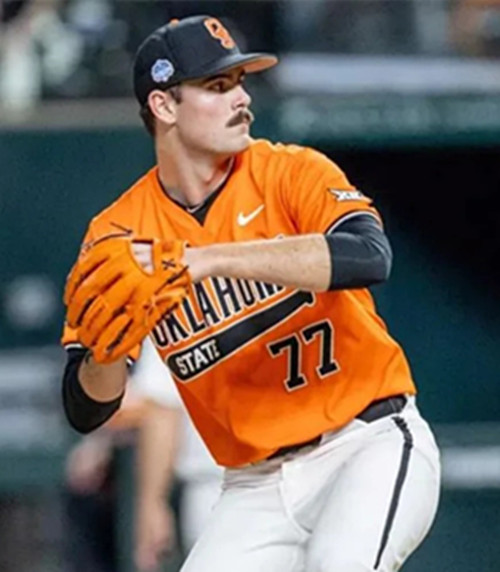 Oklahoma State Cowboys#77 Hunter Watkins Orange Two Button Pullover College Baseball Game Jersey