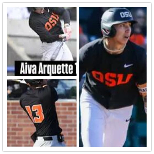 Oregon State Beavers #13 Aiva Arquette 2025 Black Orange OSU Baseball Game Jersey