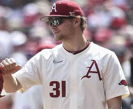 Arkansas Razorbacks #31 Dylan Carter Cream A College Baseball Game Jersey