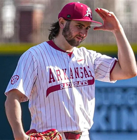 Arkansas Razorbacks #33 Zach Root 2025 White Pinstripe College Baseball Game Jersey