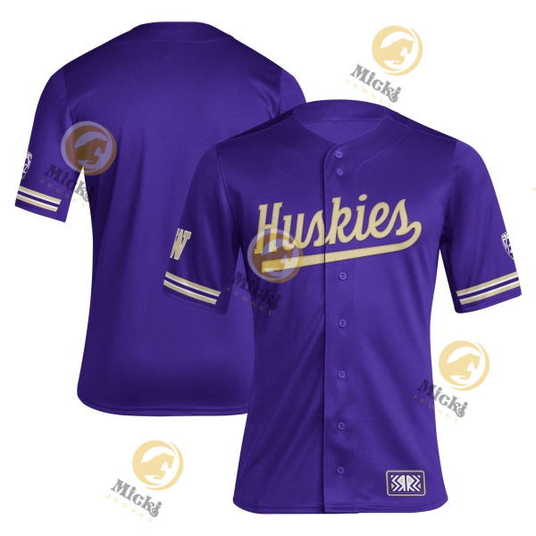 Washington Huskies Custom Purple adidas Button-Up Baseball Game Jersey