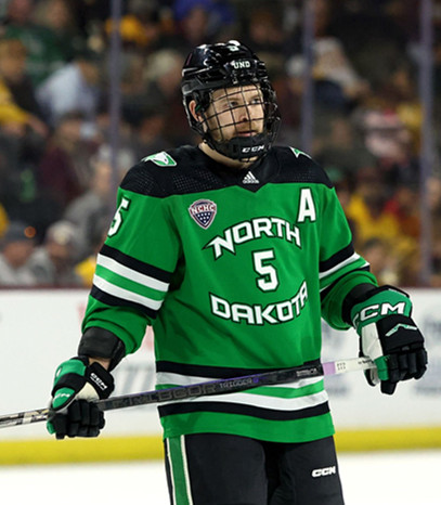 North Dakota Fighting Hawks #5 Dane Montgomery Green College Hockey Game Jersey