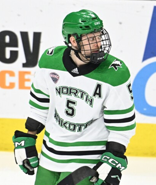 North Dakota Fighting Hawks #5 Dane Montgomery White College Hockey Game Jersey