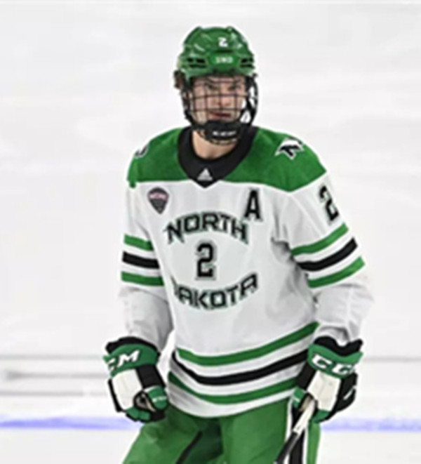 North Dakota Fighting Hawks #2 Bennett Zmolek White College Hockey Game Jersey