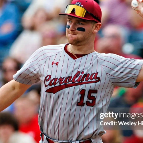 South Carolina Gamecocks #15 Beau Hollins Away-Pinstripes Pinstripe Full Button Baseball Game Jersey