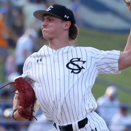 South Carolina Gamecocks #23 Jake McCoy White Black Pinstripe Full Button Baseball Game Jersey