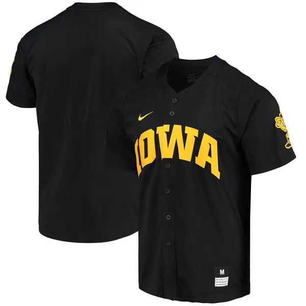 Iowa Hawkeyes Custom Nike Black Full button Baseball Game Jersey