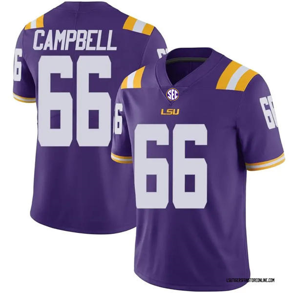 Mens Youth LSU Tigers #66 Will Campbell Purple F.U.S.E. Limited  College Football Game Jersey