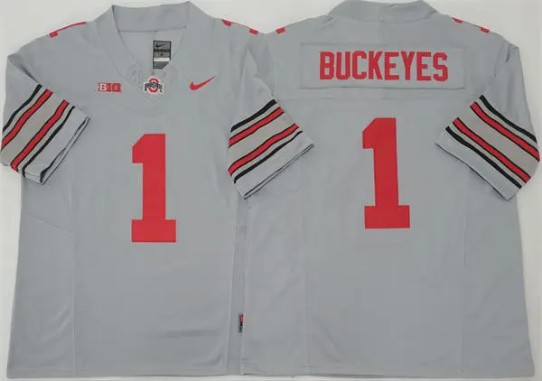 Mens Ohio State Buckeyes #1 Buckeyes 2025 CFPFinal Gray Football Jersey