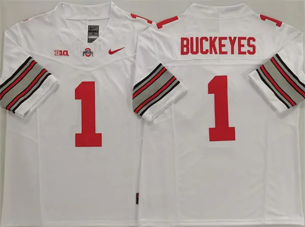 Mens Ohio State Buckeyes #1 Buckeyes 2025 White Diamonds HERITAGE STRIPES Football Game Jersey