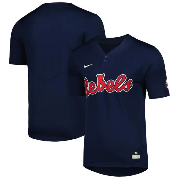 Ole Miss Rebels Blank Nike Navy two-Button Pullover Baseball Team Jersey 